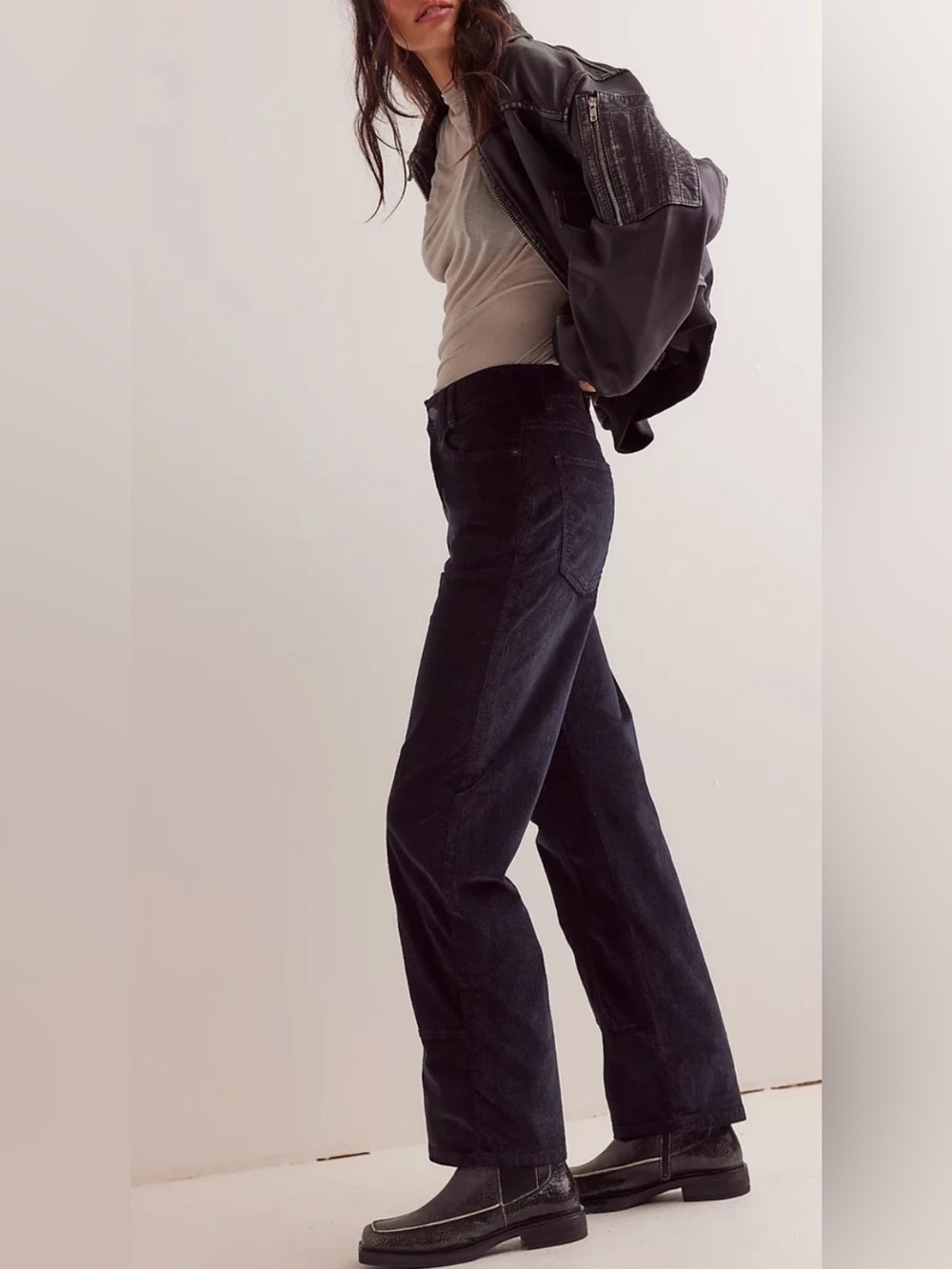 NWT FREE PEOPLE WE THE FREE RISK TAKER CORDUROY PANTS JET BLACK